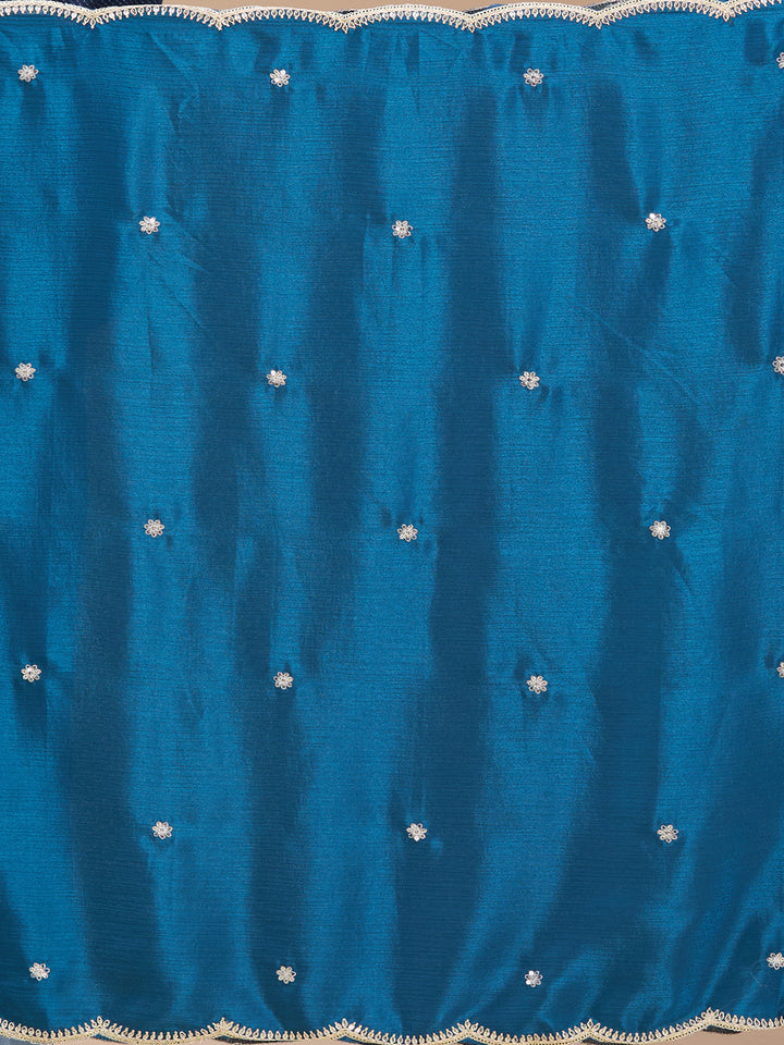 Peacock Blue Zariwork (Gold) Chinon Readymade Salwar Suit