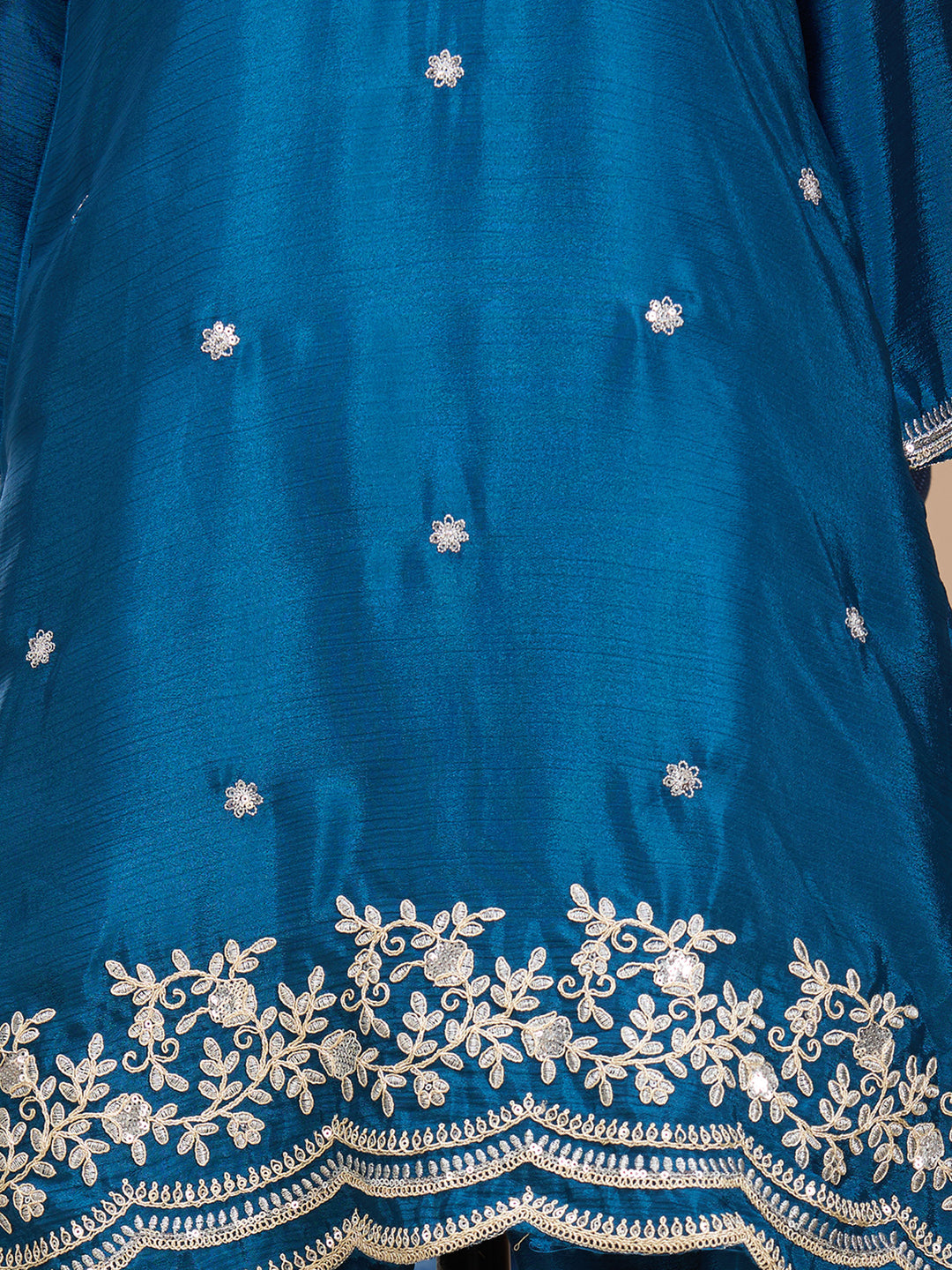 Peacock Blue Zariwork (Gold) Chinon Readymade Salwar Suit