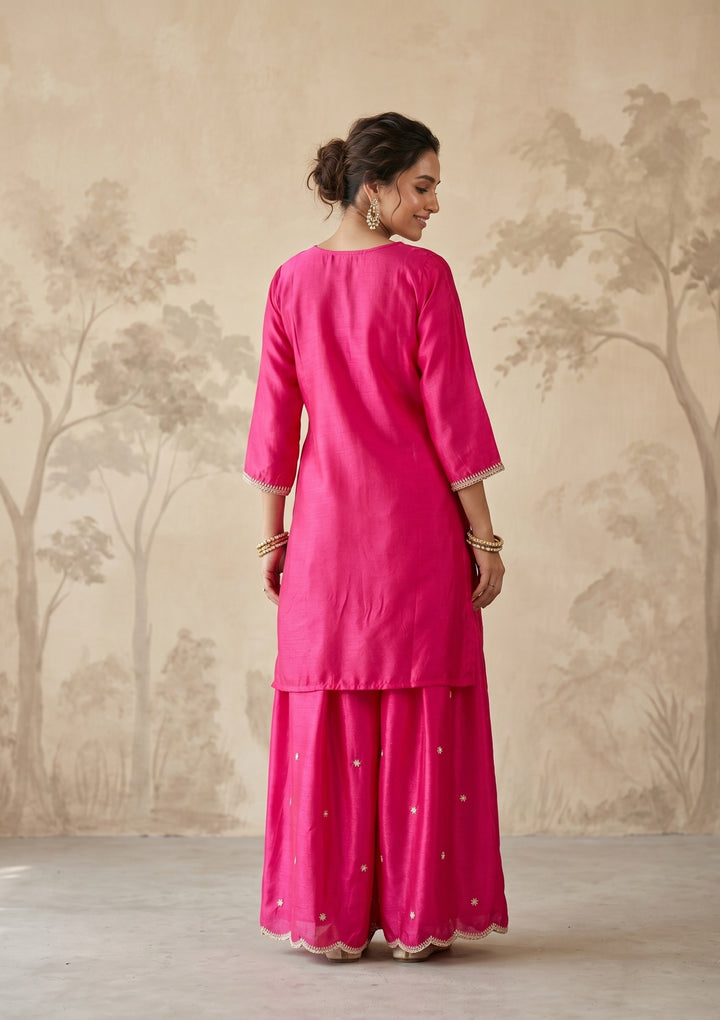 Rani Pink Zariwork (Gold) Chinon Readymade Salwar Suit
