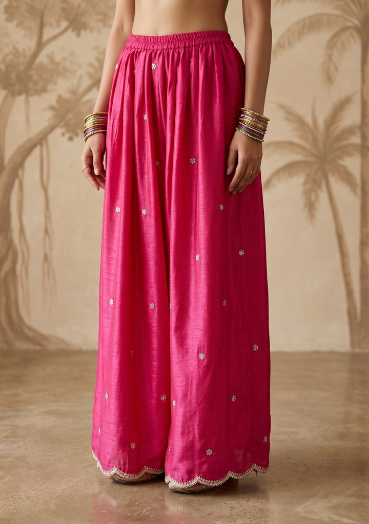 Rani Pink Zariwork (Gold) Chinon Readymade Salwar Suit