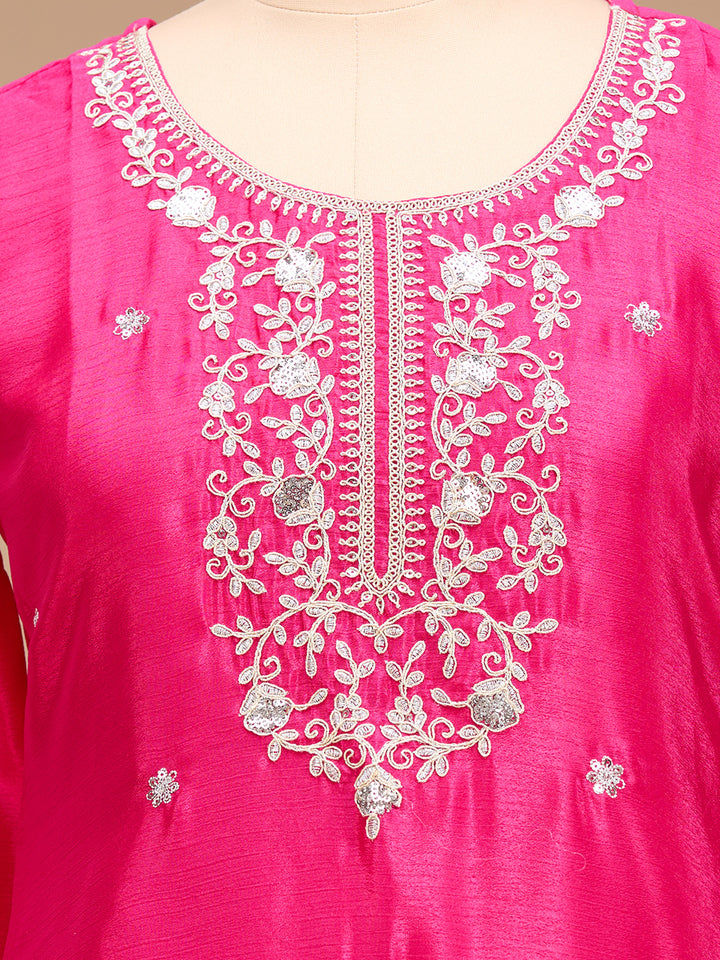 Rani Pink Zariwork (Gold) Chinon Readymade Salwar Suit