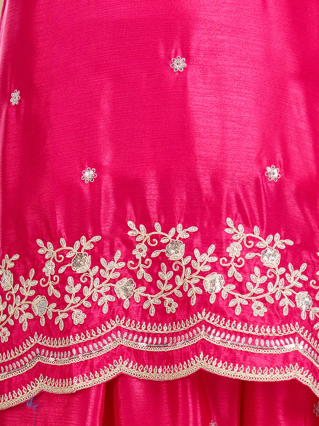 Rani Pink Zariwork (Gold) Chinon Readymade Salwar Suit