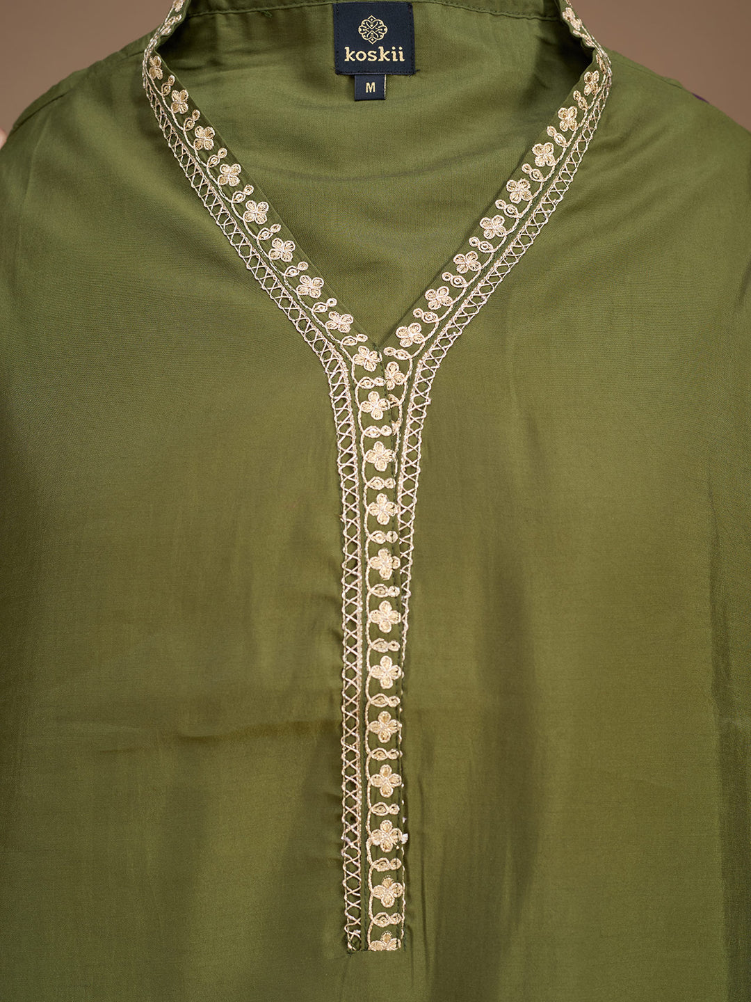Mehendi Art Silk Cording Straight Kurta With Pant Regular And Dupatta