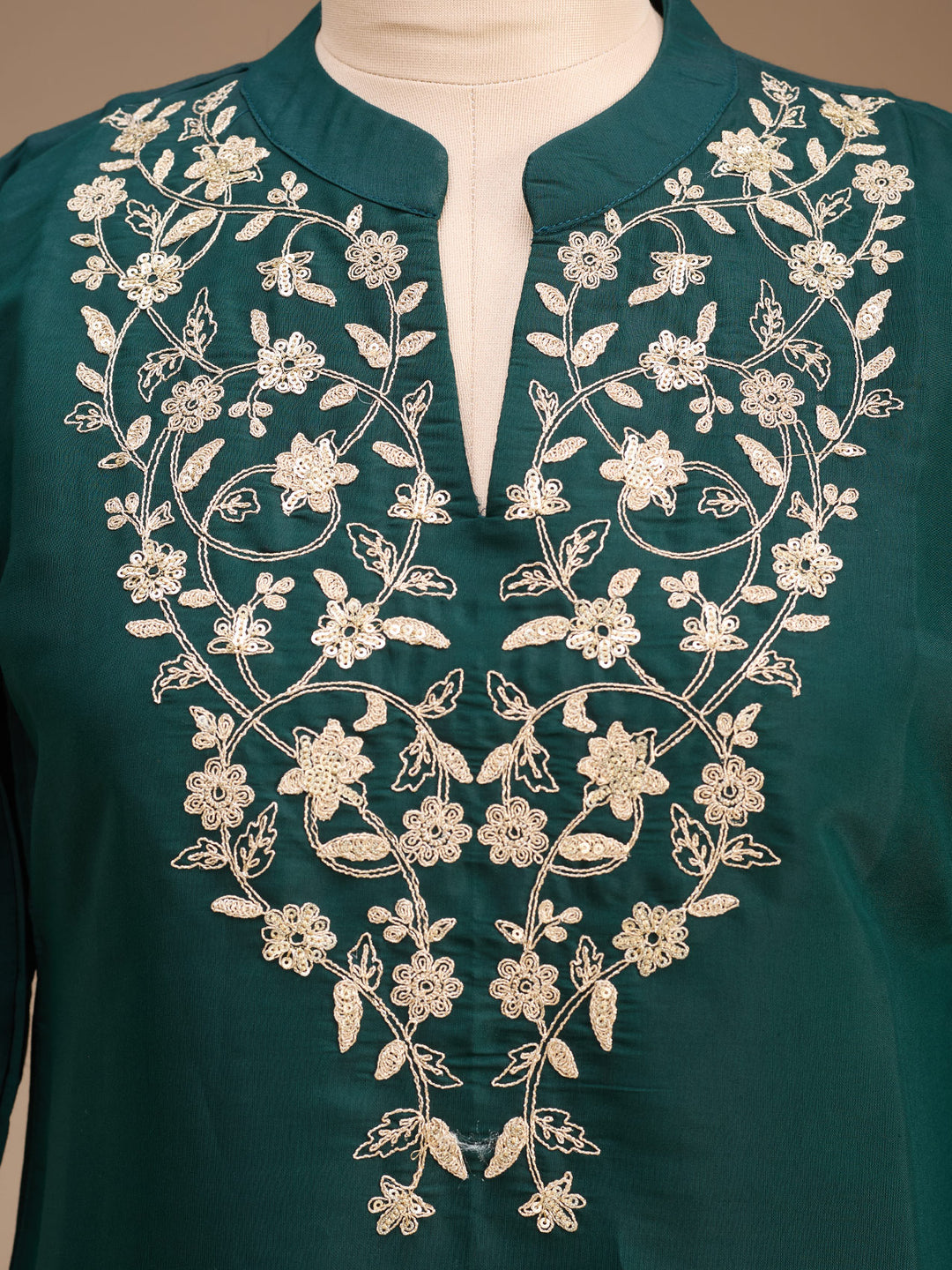 Bottle Green Art Silk Cording Straight Kurta With Regular Pant And Dupatta