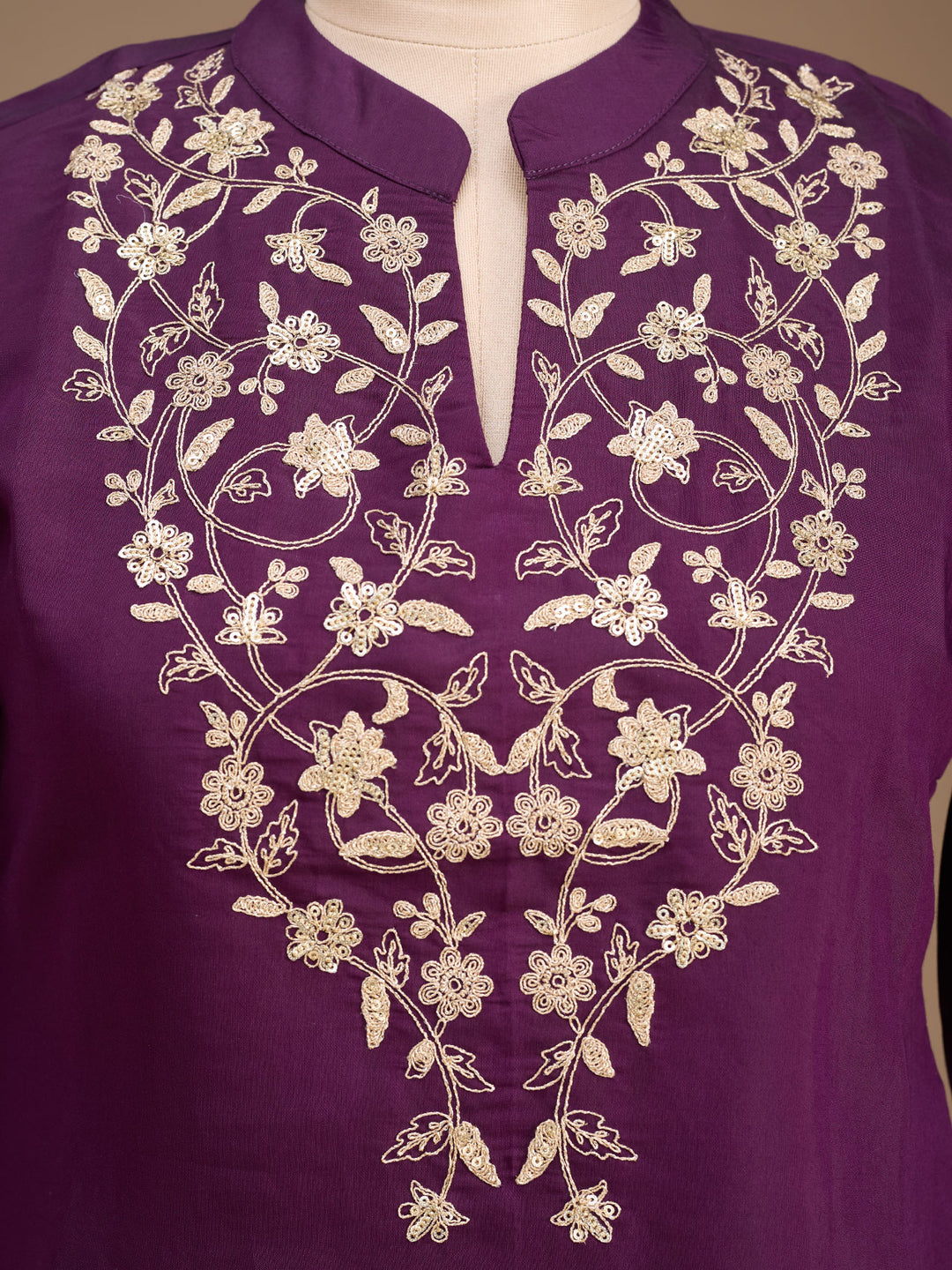 Purple Art Silk Cording Straight Kurta With Pant Regular And Dupatta