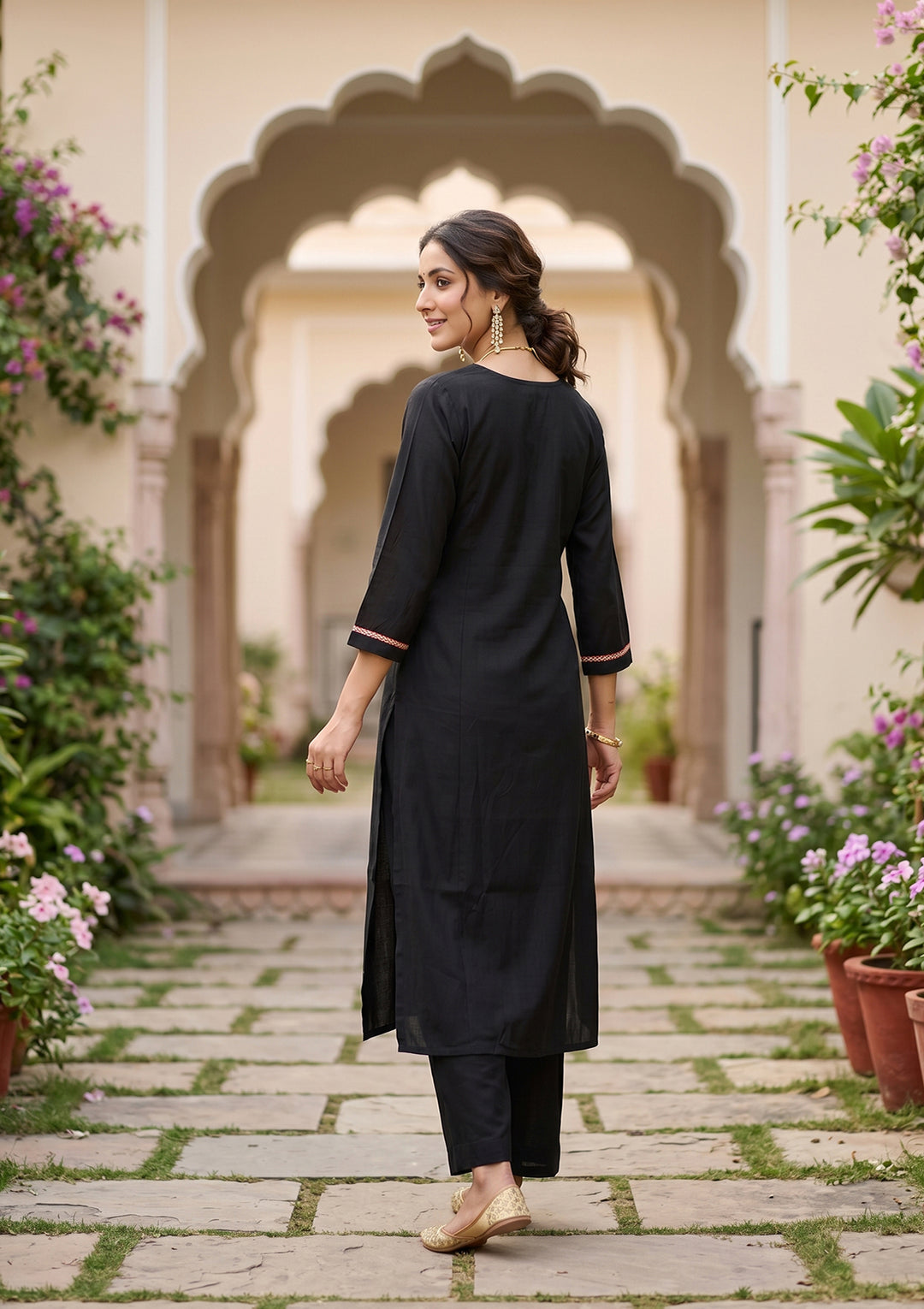 Black Art Silk Cording A Line Kurta With Pant Regular And Dupatta