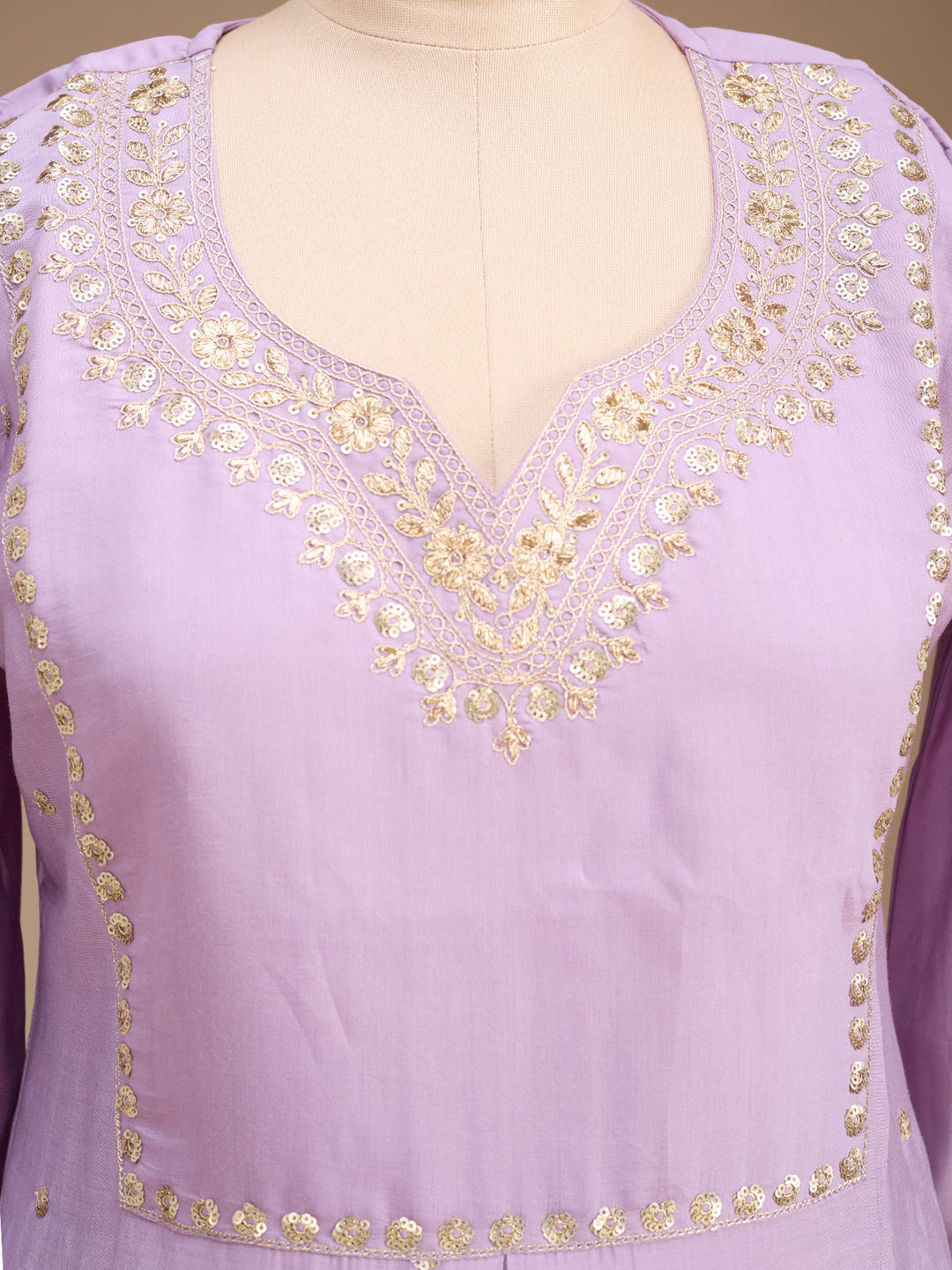 Lavender Art Silk Cording A Line Kurta With Regular Pant And Dupatta