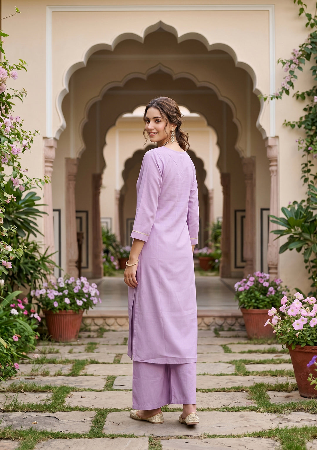 Lavender Art Silk Cording A Line Kurta With Regular Pant And Dupatta