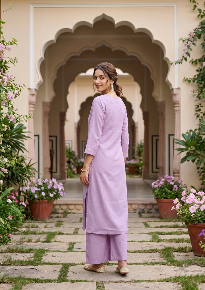 Lavender Art Silk Cording A Line Kurta With Regular Pant And Dupatta