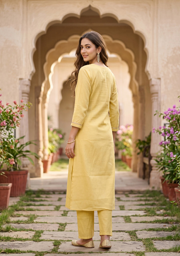 Yellow Art Silk Cording A Line Kurta With Pant Regular And Dupatta