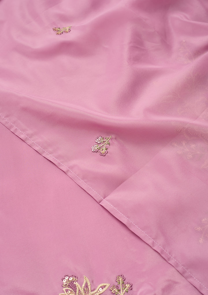 Mauve Semi Crepe Threadwork Straight Kurta With Pant Regular And Dupatta