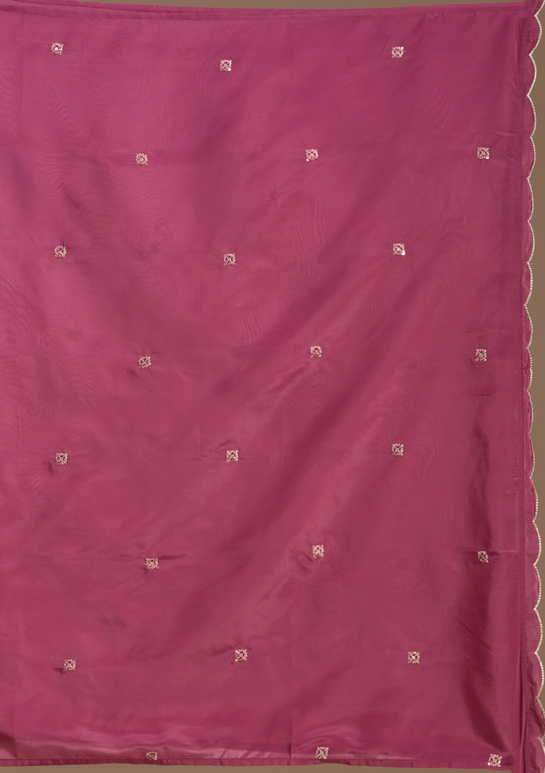 Dark Onion Pink Semi Crepe Threadwork Straight Kurta With Pant Regular And Dupatta