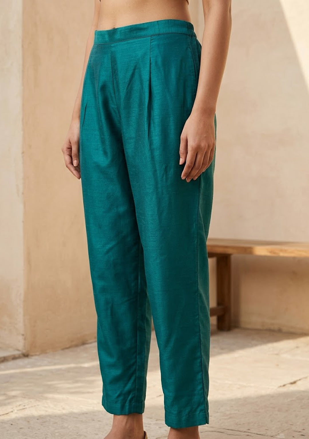 Turquoise Blue Threadwork Semi Crepe Readymade Salwar Suit