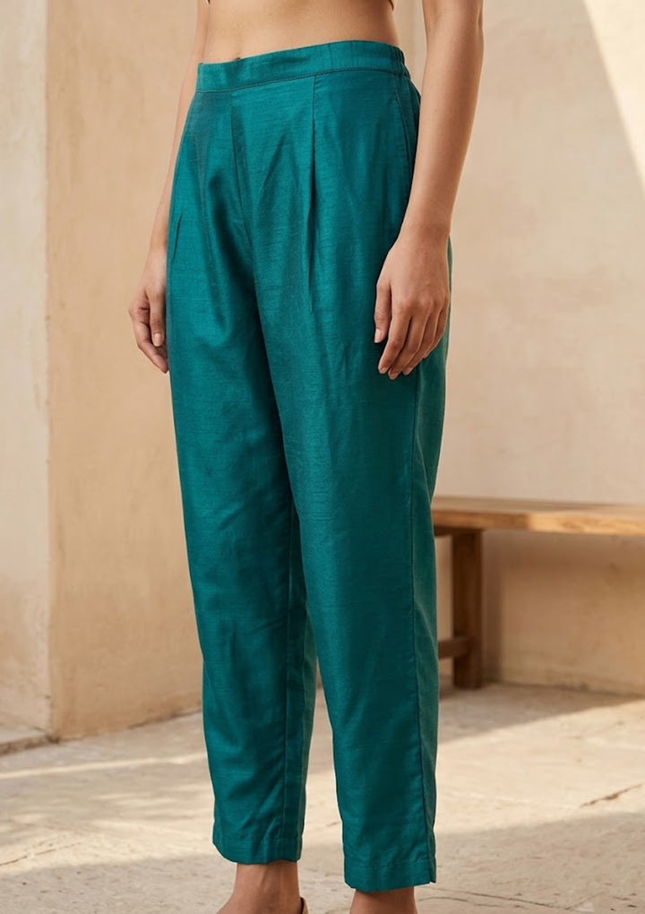 Turquoise Blue Threadwork Semi Crepe Readymade Salwar Suit