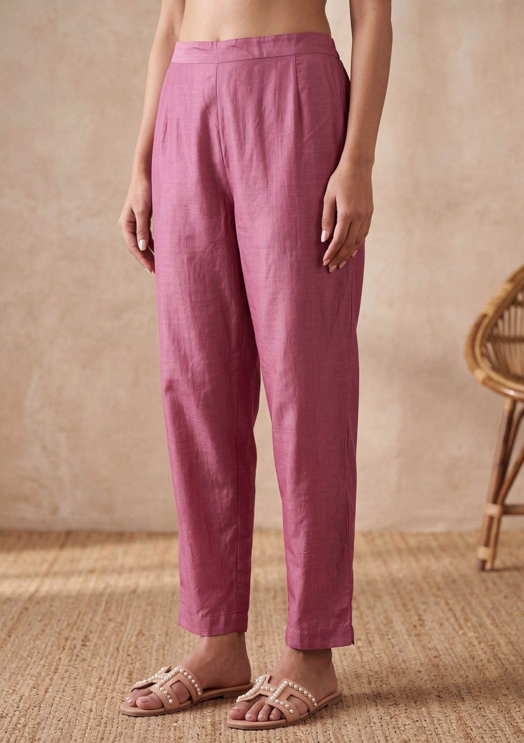 Onion Pink Threadwork Semi Crepe Readymade Salwar Suit