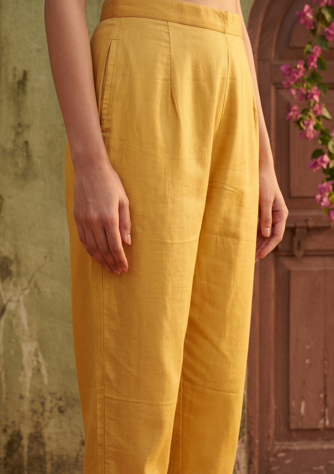 Yellow Semi Crepe Threadwork Straight Kurta With Pant Regular And Dupatta