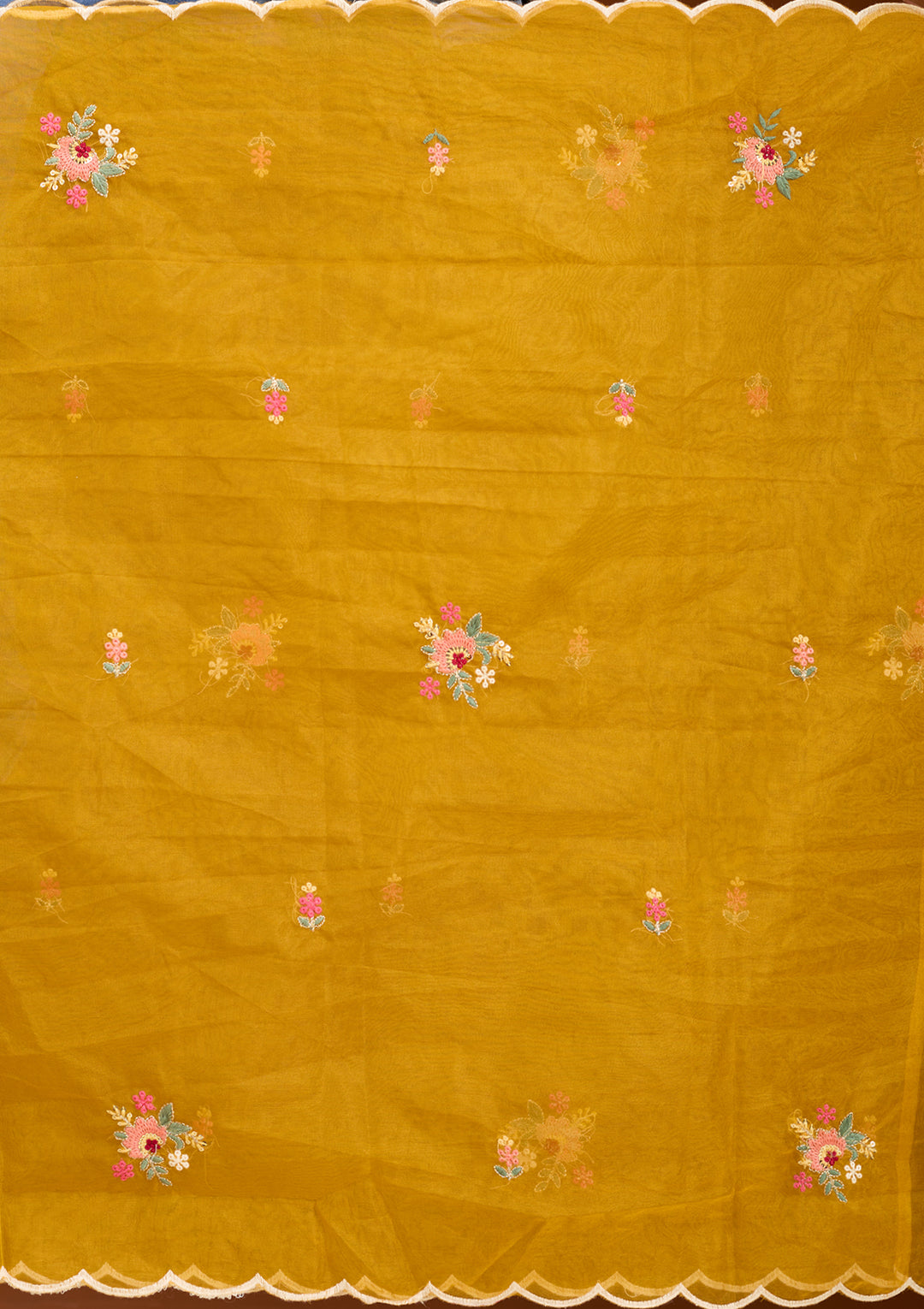 Mustard Threadwork Art Silk Readymade Salwar Suit
