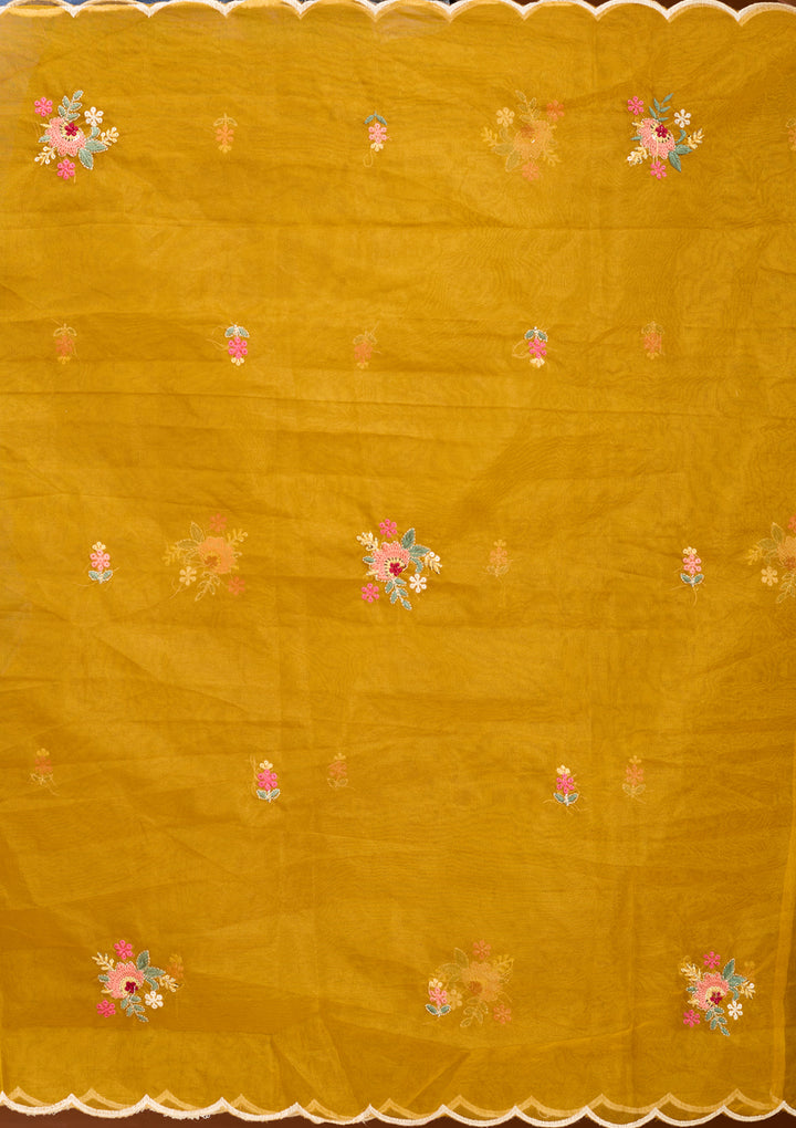 Mustard Threadwork Art Silk Readymade Salwar Suit