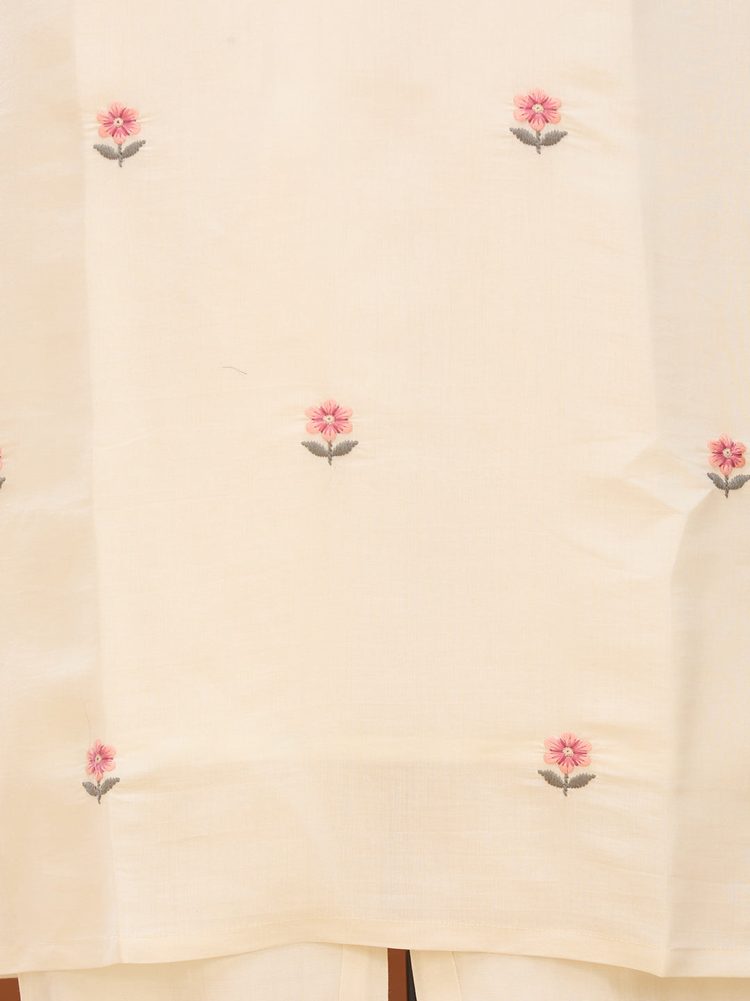 Cream Threadwork Art Silk Readymade Salwar Suit