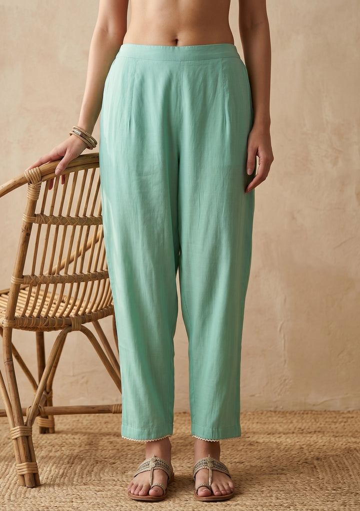 Sea Green Threadwork Art Silk Readymade Salwar Suit
