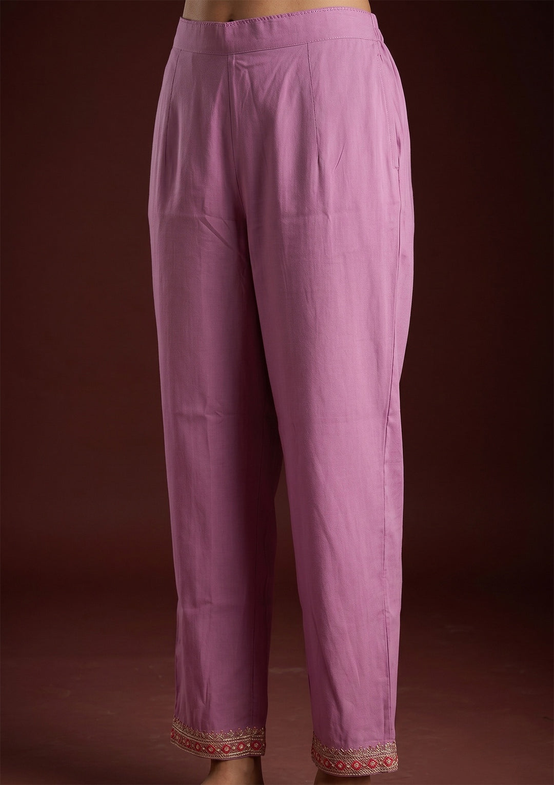 Lavender Threadwork Art Silk Readymade Salwar Suit