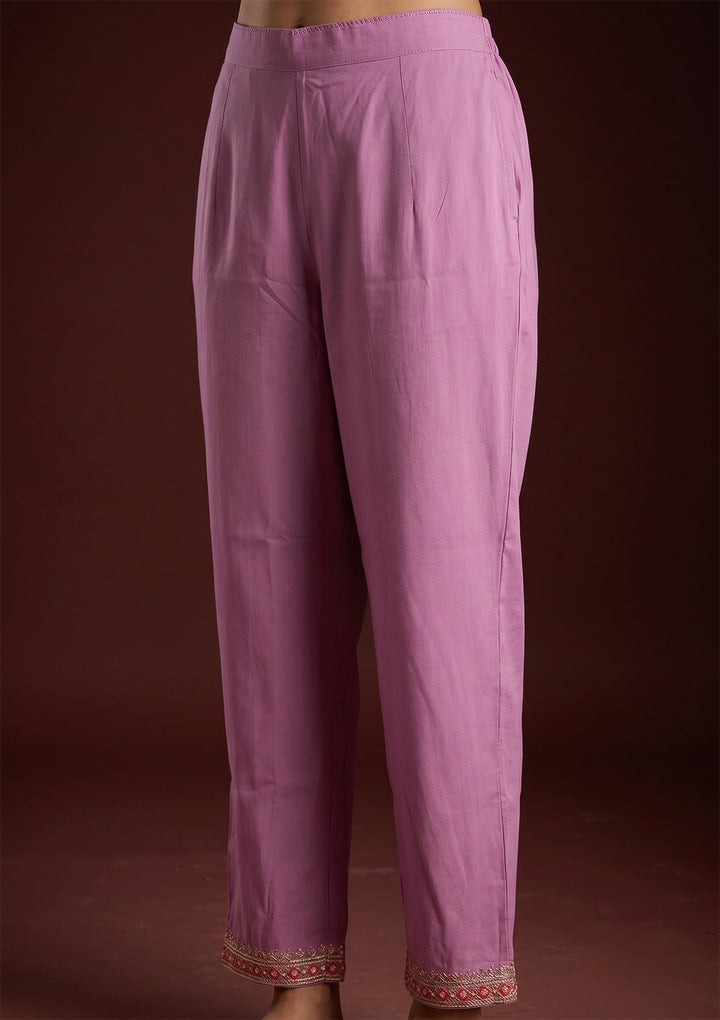 Lavender Threadwork Art Silk Readymade Salwar Suit
