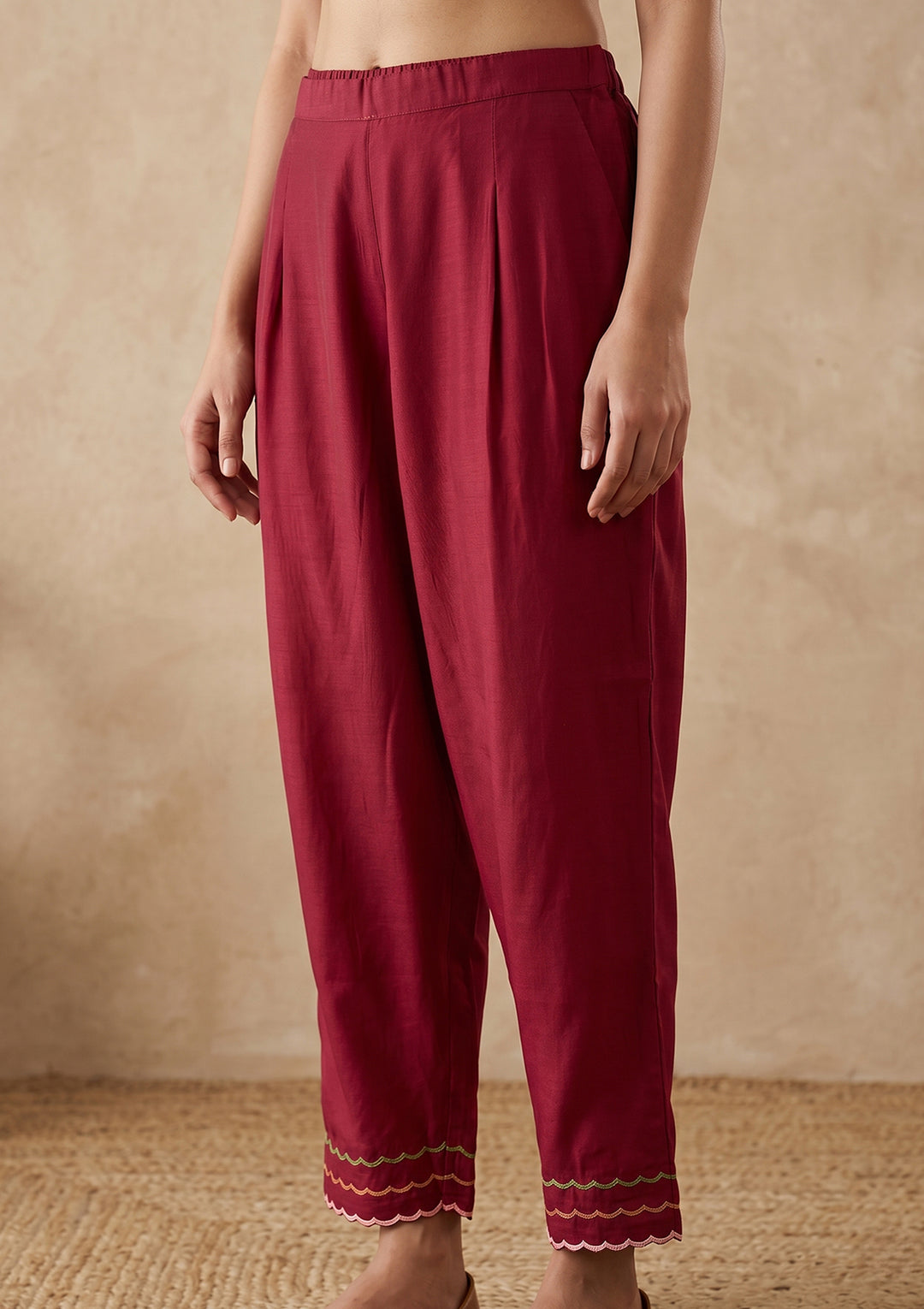 Maroon Threadwork Silk Readymade Salwar Suit