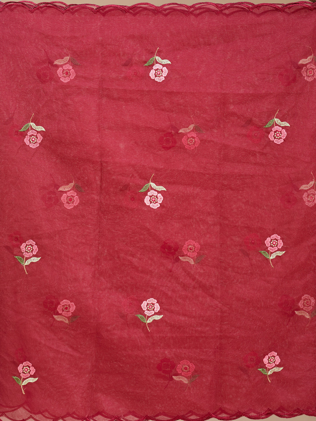 Maroon Threadwork Silk Readymade Salwar Suit