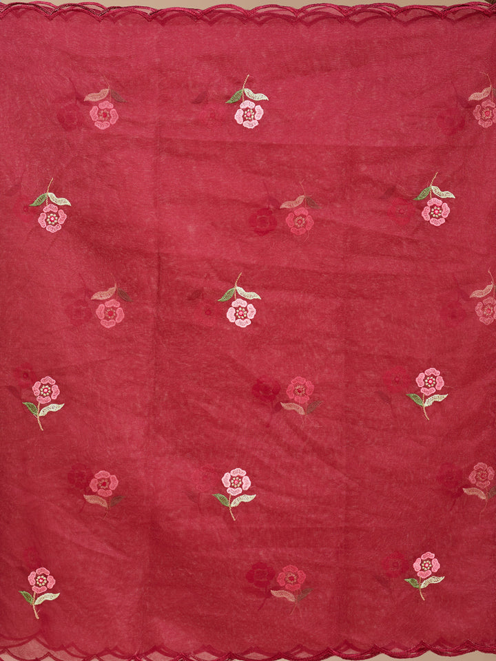 Maroon Threadwork Silk Readymade Salwar Suit