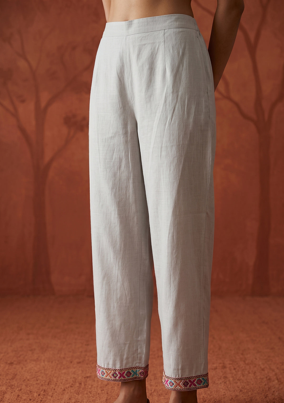 Light Grey Threadwork Art Silk Readymade Salwar Suit