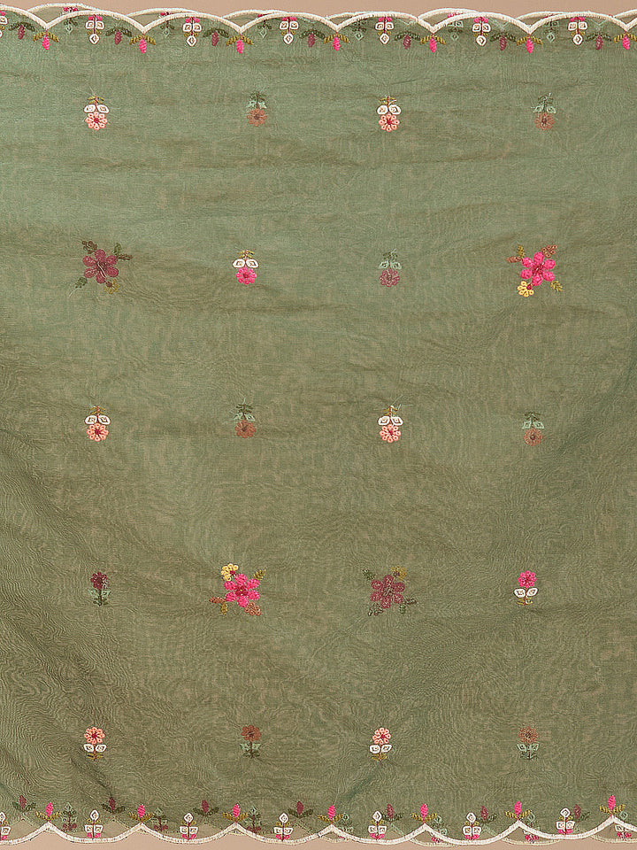 Bottle Green Threadwork Art Silk Readymade Salwar Suit