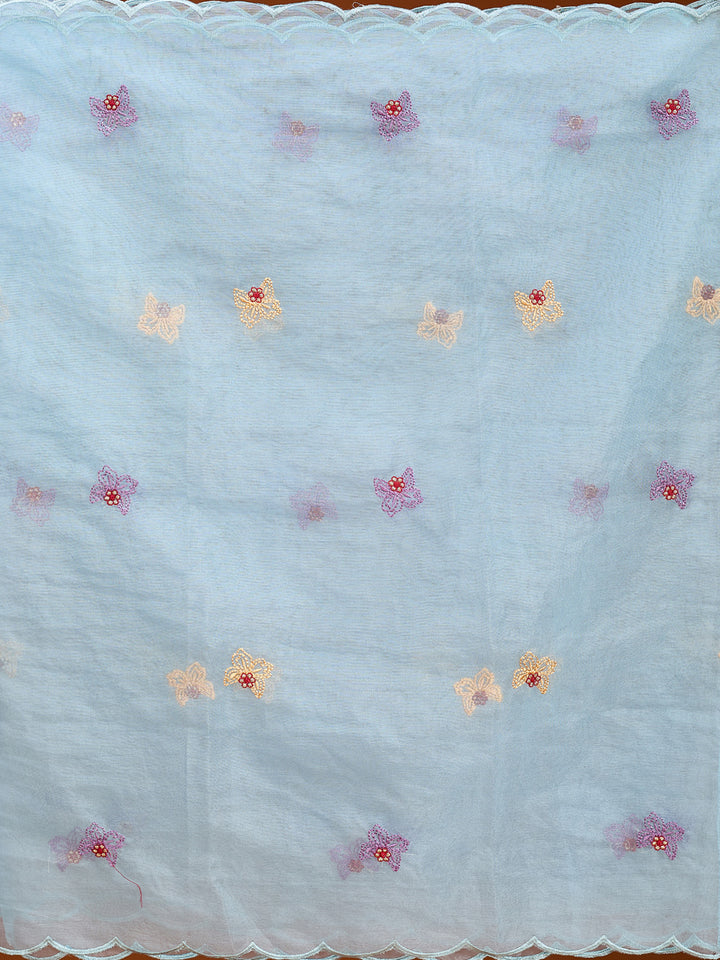 Sky Blue Threadwork Art Silk Readymade Salwar Suit