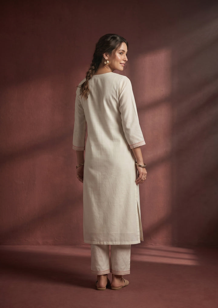 White Threadwork Art Silk Readymade Salwar Suit