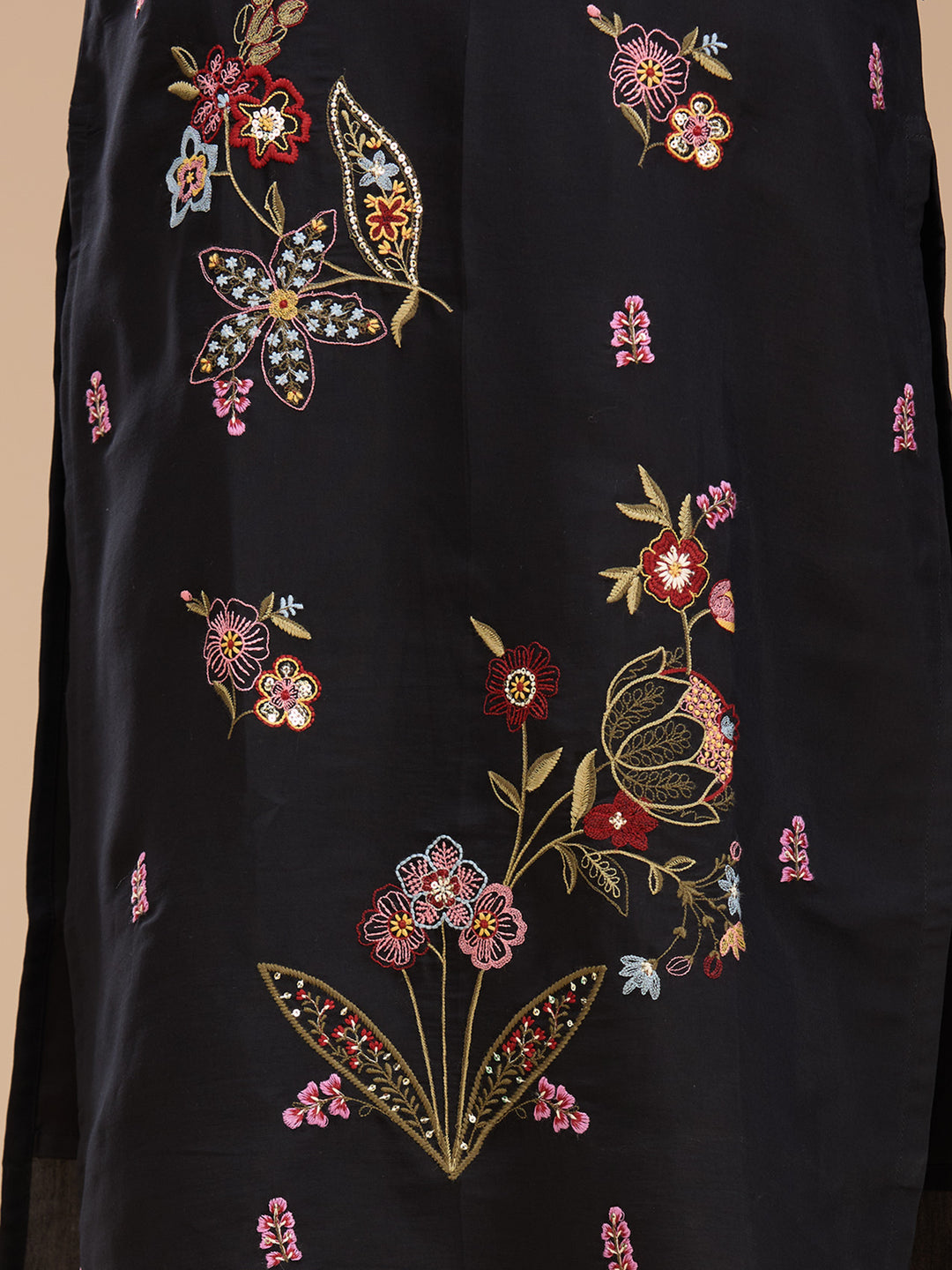 Black Threadwork Art Silk Readymade Salwar Suit