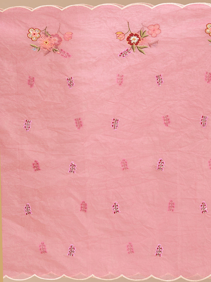 Onion Pink Threadwork Art Silk Readymade Salwar Suit