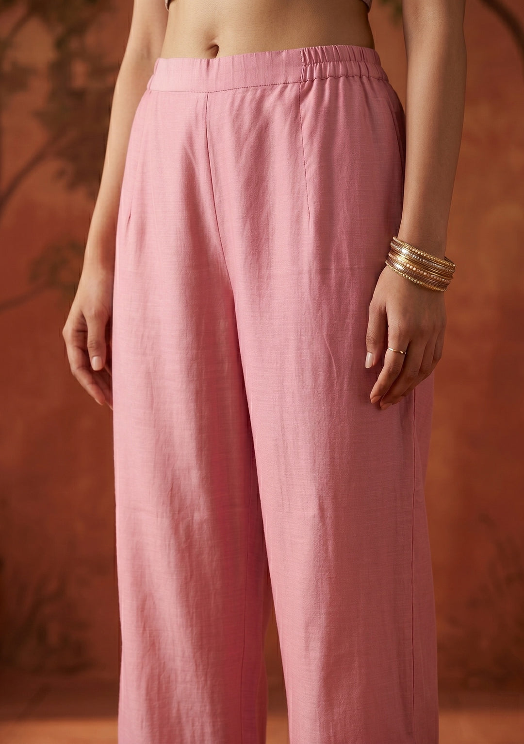 Onion Pink Threadwork Art Silk Readymade Salwar Suit