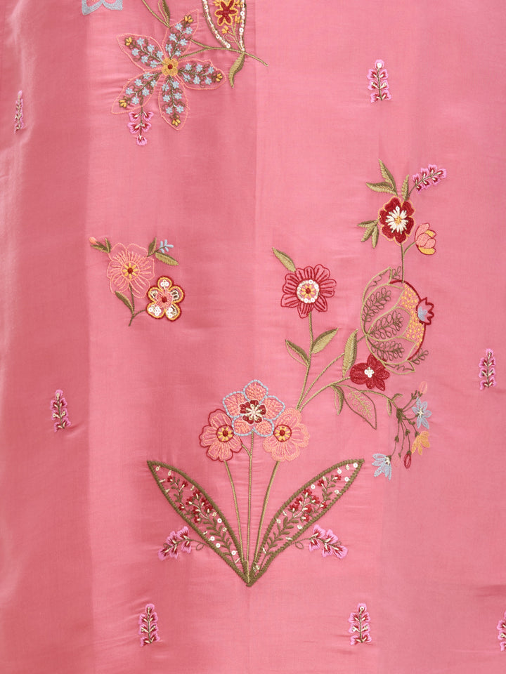 Onion Pink Threadwork Art Silk Readymade Salwar Suit