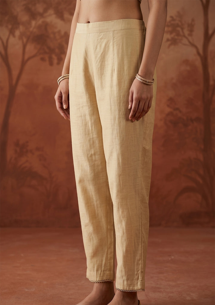 Beige Threadwork Silk Readymade Salwar Suit