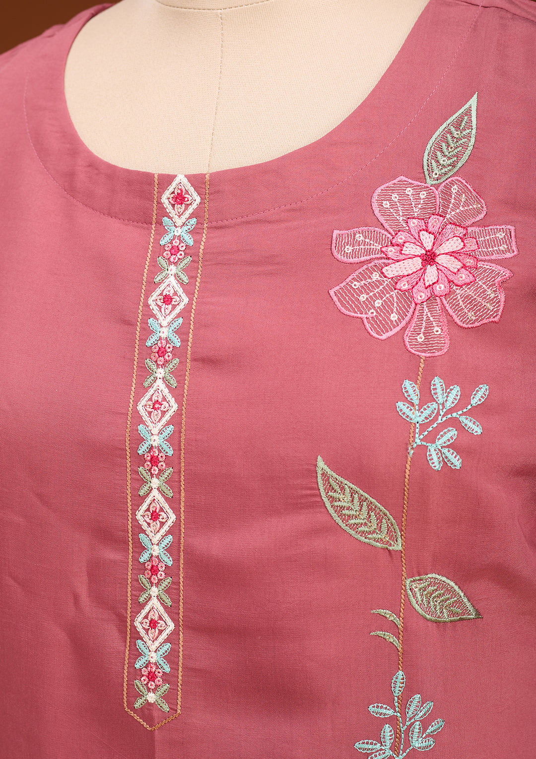 Sky Blue Threadwork Cotton Readymade Salwar Suit