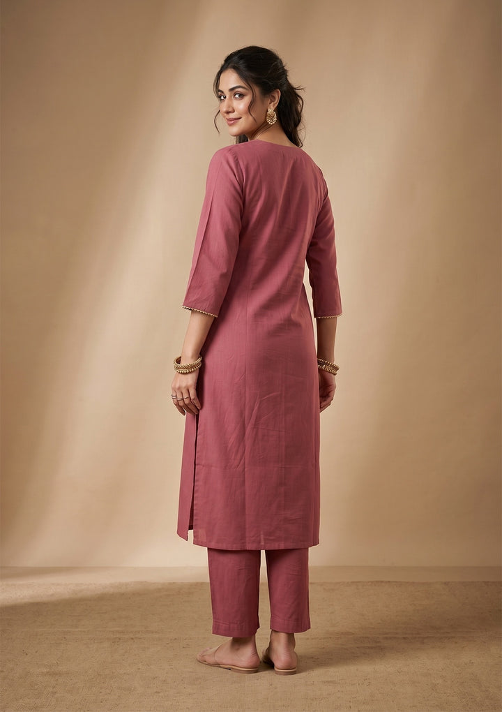 Onion Pink Threadwork Silk Readymade Salwar Suit