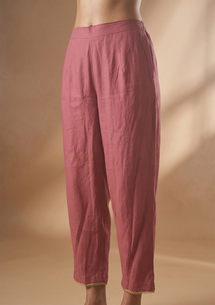 Onion Pink Threadwork Silk Readymade Salwar Suit