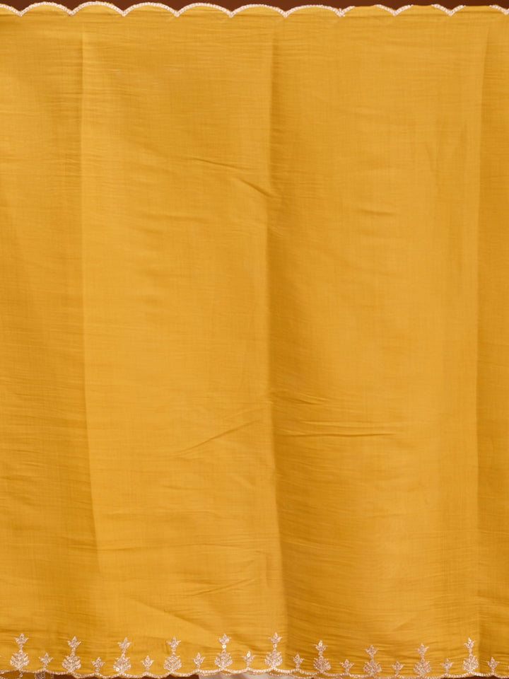 Mustard Chanderi Gold Zariwork Straight Kurta With Pant Regular And Dupatta