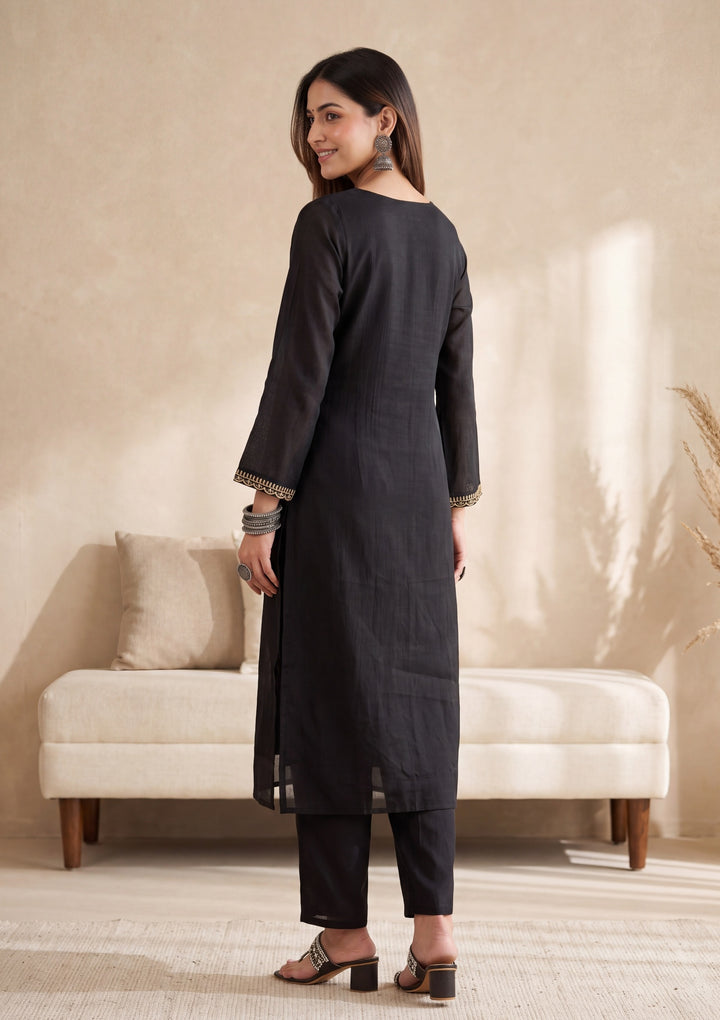 Black Zariwork (Gold) Chanderi Readymade Salwar Suit