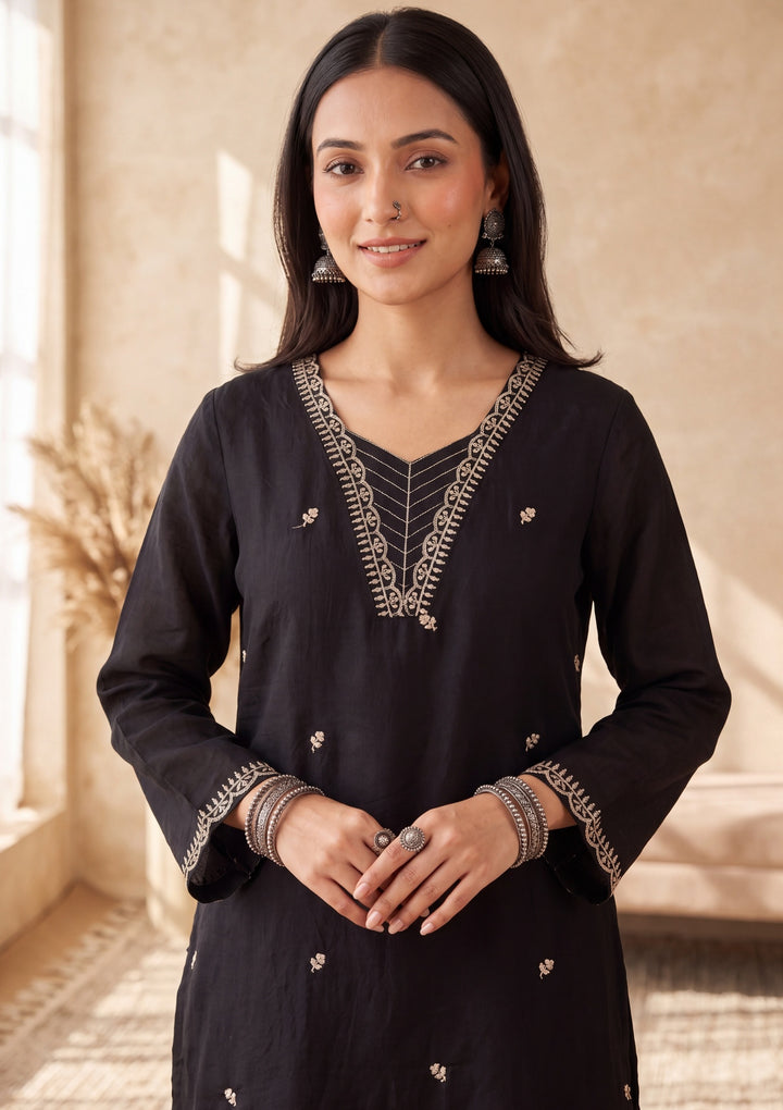 Black Zariwork (Gold) Chanderi Readymade Salwar Suit