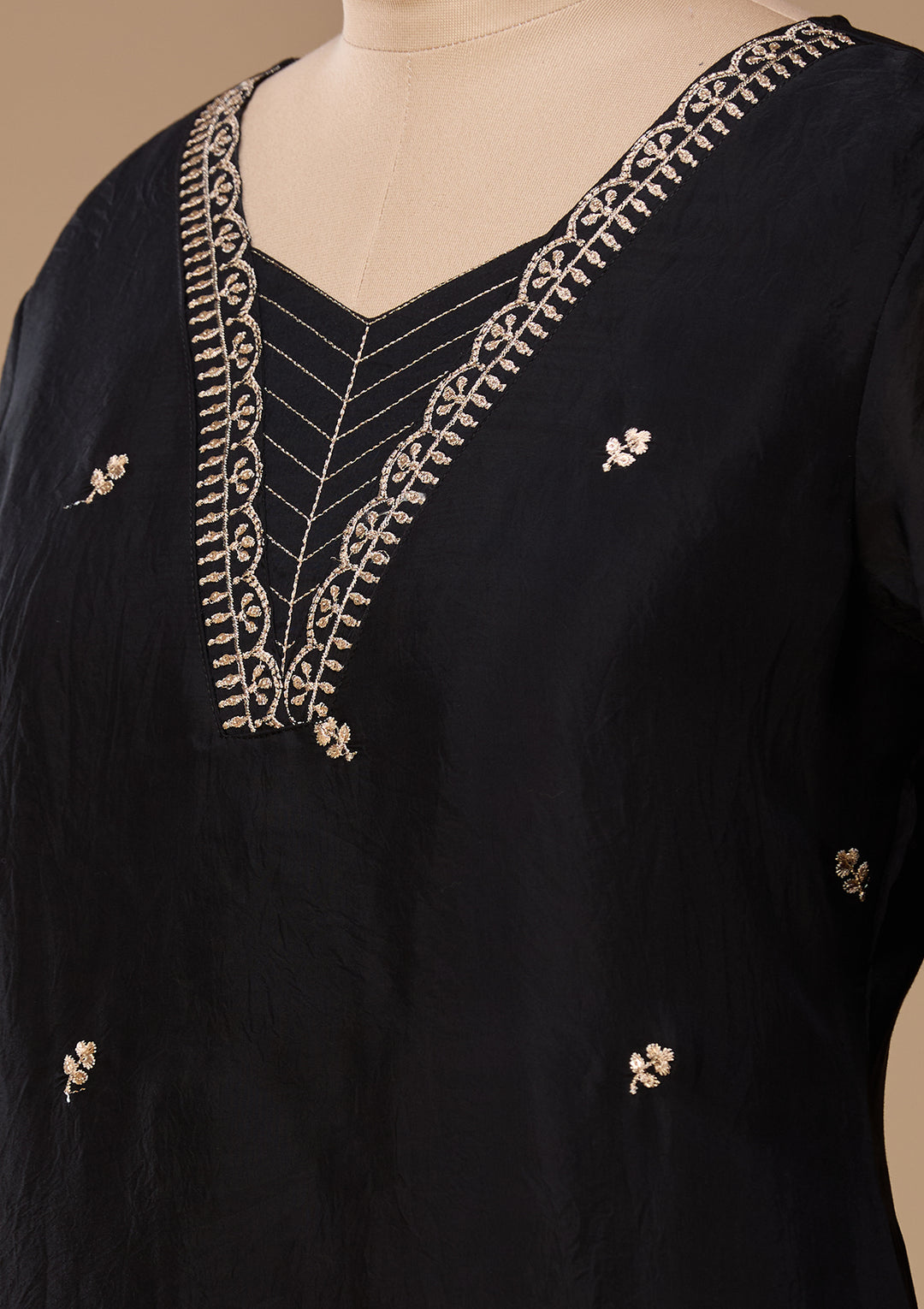 Black Zariwork (Gold) Chanderi Readymade Salwar Suit