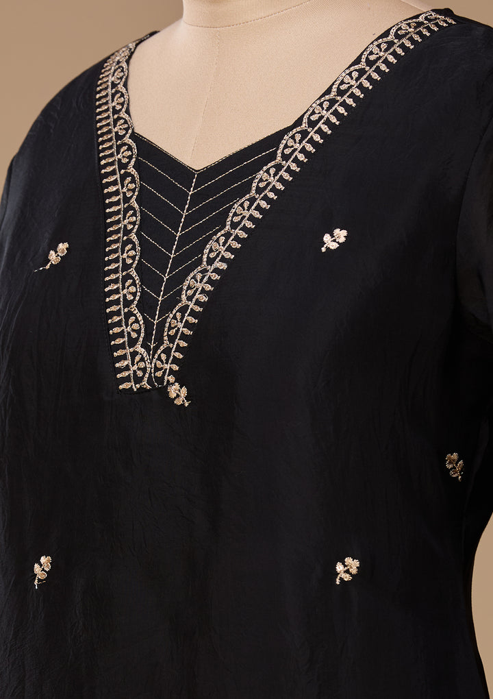 Black Zariwork (Gold) Chanderi Readymade Salwar Suit