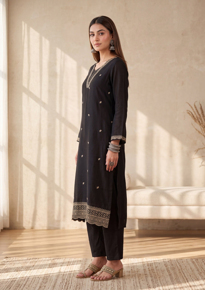 Black Zariwork (Gold) Chanderi Readymade Salwar Suit