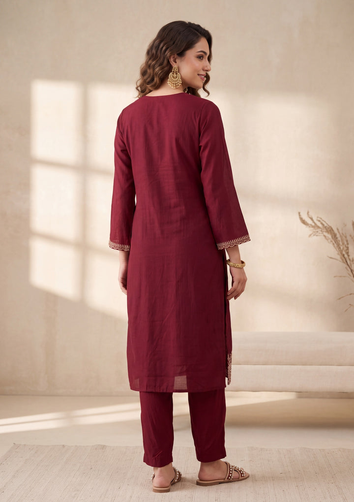 Maroon Zariwork (Gold) Chanderi Readymade Salwar Suit