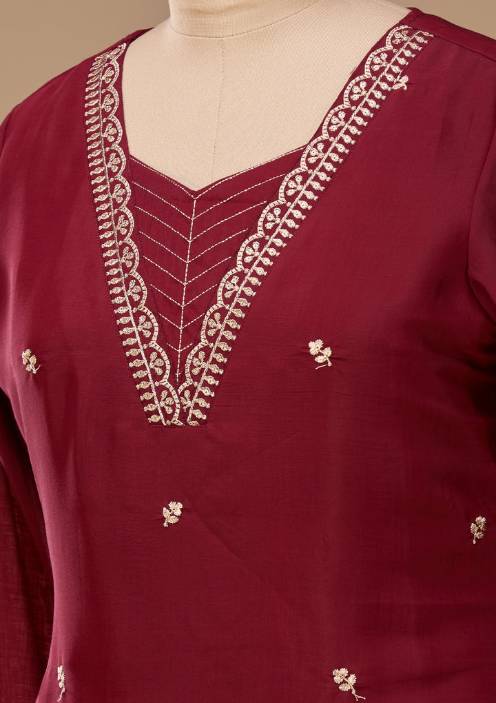 Maroon Zariwork (Gold) Chanderi Readymade Salwar Suit