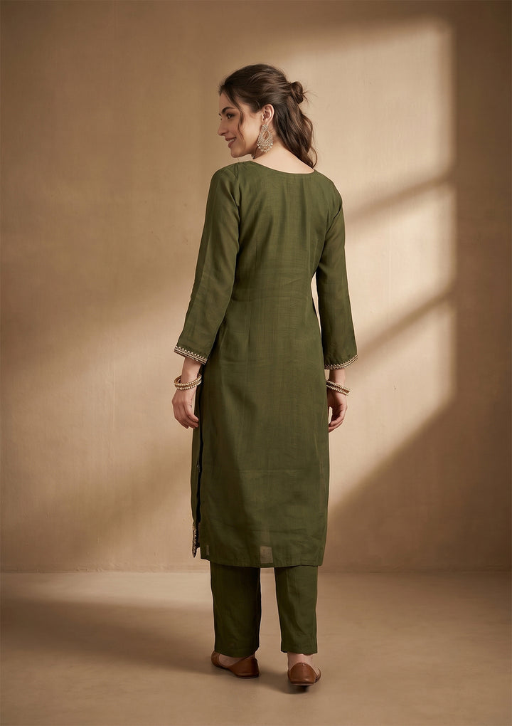 Mehandi Green Cording Chanderi Readymade Salwar Suit